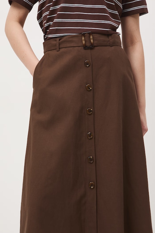 Medicine spódnica trapezowa z dodatkiem lnu brązowy RS26-SDD072