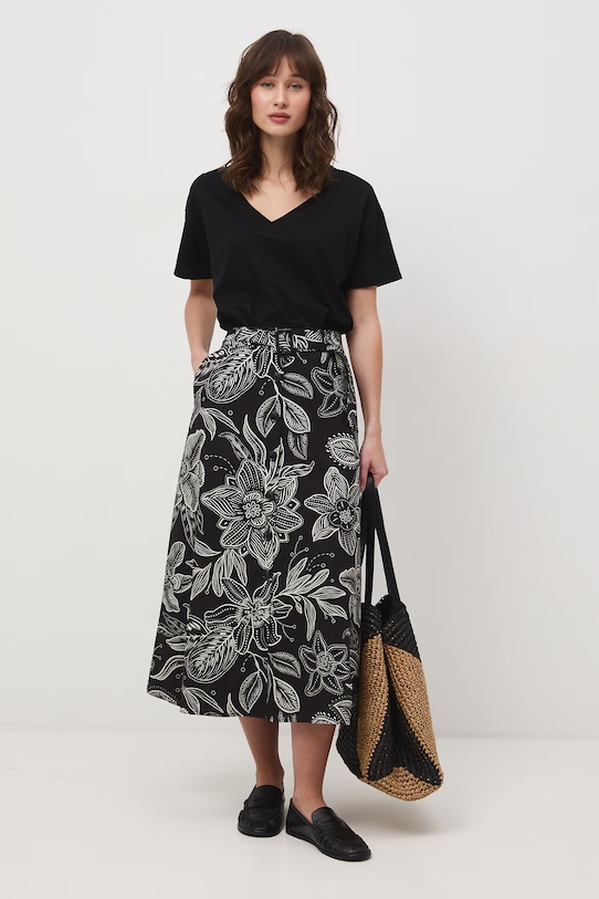 Medicine spódnica trapezowa z dodatkiem lnu czarny RS26-SDD072