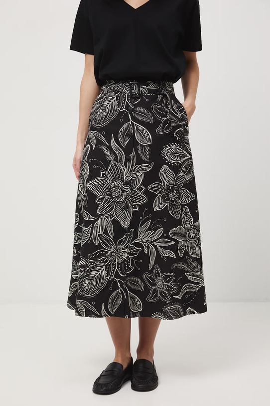 Spódnica trapezowa z dodatkiem lnu z paskiem RS26-SDD072 czarny RS26