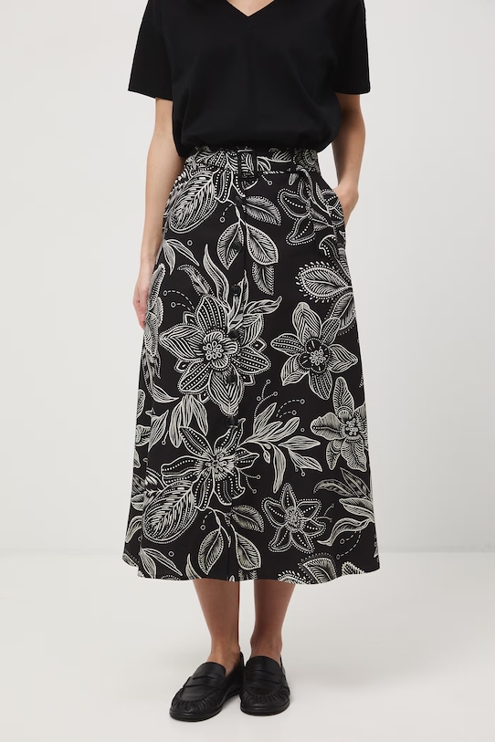 Medicine spódnica trapezowa z dodatkiem lnu RS26-SDD072 czarny RS26