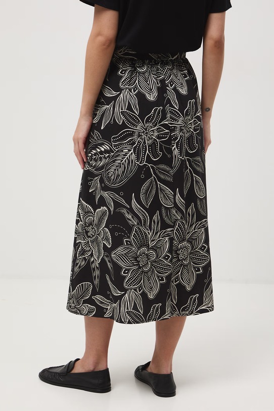 Odzież Spódnica trapezowa z dodatkiem lnu z paskiem RS26-SDD072 czarny