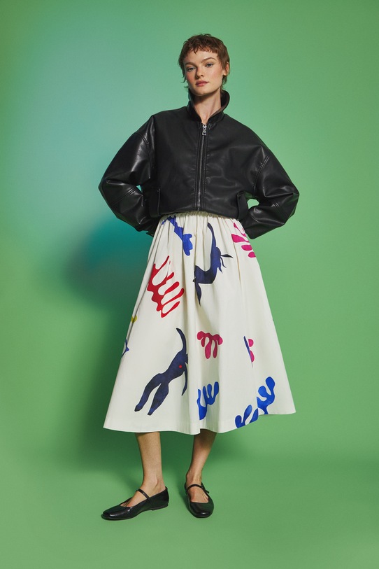 Bavlněná sukně dámská midi, z kolekce Eviva L'arte áčkový béžová RS26-SDD254