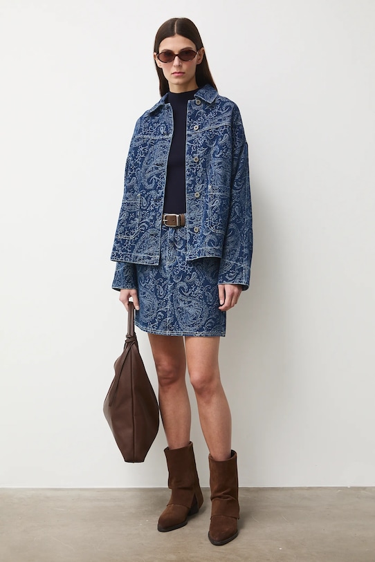 Džínová sukně dámská ze vzorovaného žakáru RS26-SDD301 námořnická modř RS26