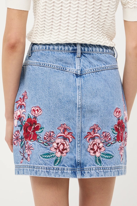 Spódnica jeansowa bawełniana damska mini z ozdobnym haftem niebieski RS26-SDD420