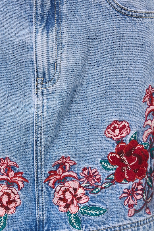 Spódnica jeansowa bawełniana damska mini z ozdobnym haftem RS26-SDD420 niebieski