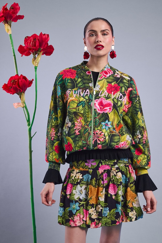 Spódnica damska mini w kwiaty RS26-SDD425 multicolor RS26