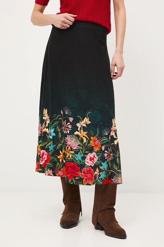 Spódnica damska maxi z wiskozy w kwiaty RS26-SDD427 czarny RS26