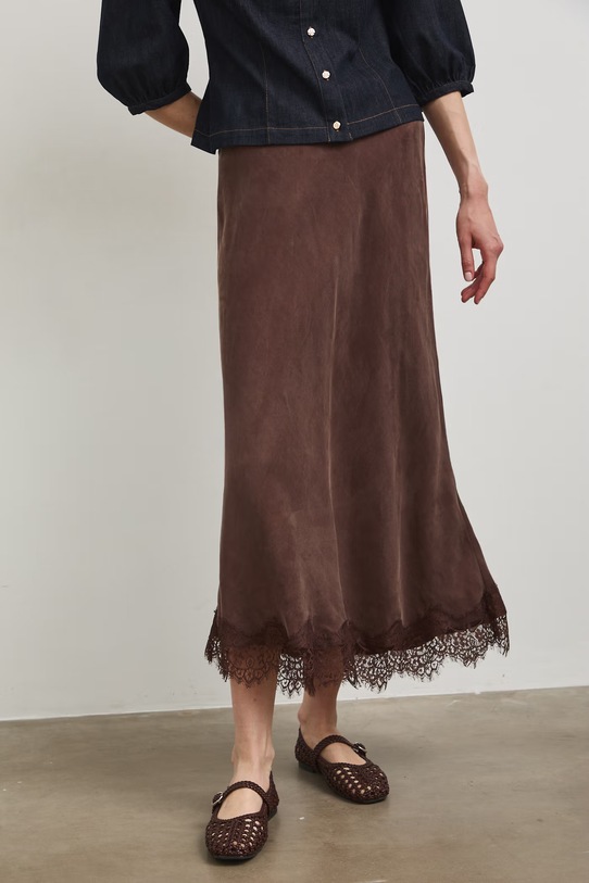 Spódnica maxi z cupro brązowy RS26-SDD801