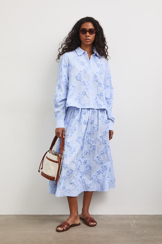 Spódnica z bawełną midi RS26-SDD808 niebieski RS26