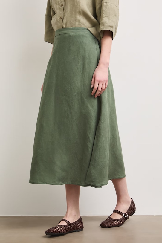 Spódnica z lnem gładka zielony RS26-SDD901