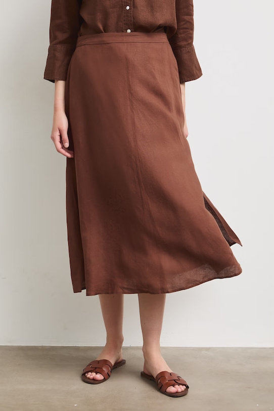 Spódnica z lnem gładka brązowy RS26-SDD901