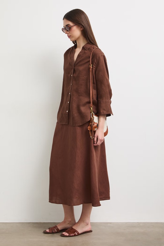 Spódnica z lnem gładka RS26-SDD901 brązowy RS26