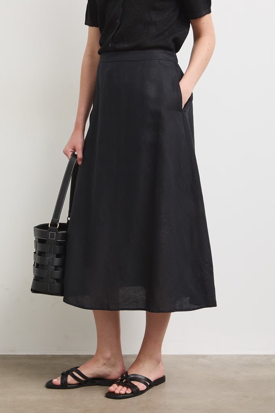 Spódnica z lnem gładka czarny RS26-SDD901