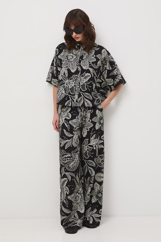 Medicine wide leg női vászon nadrág RS26-SPD070 fekete RS26