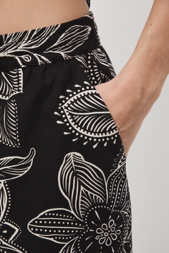 Spodnie wide leg damskie z dodatkiem lnu czarny RS26-SPD070