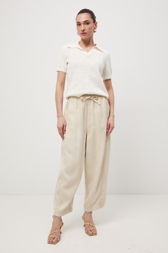 Nohavice slouchy z lyocellu látka béžová RS26-SPD502