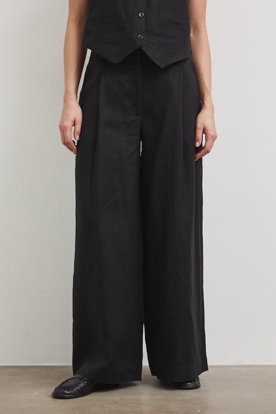 Medicine spodnie wide leg damskie lniane RS26-SPD700 czarny RS26