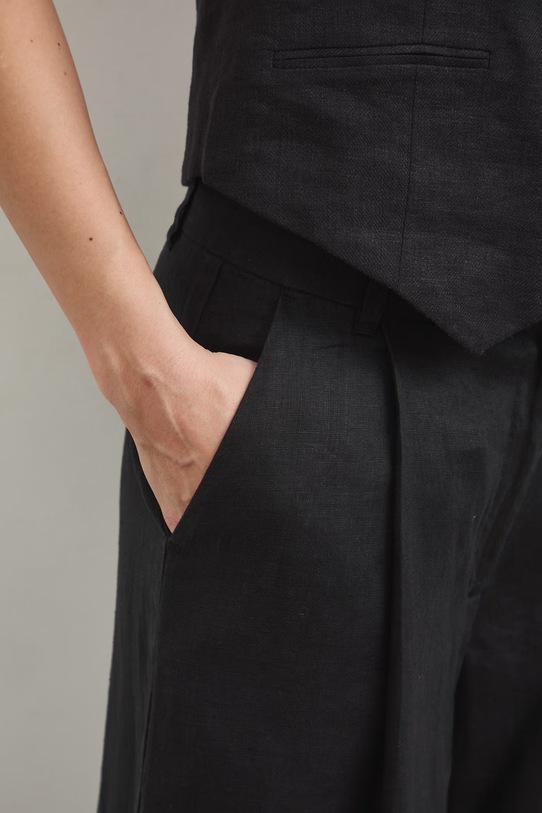 Medicine spodnie wide leg damskie lniane czarny RS26-SPD700