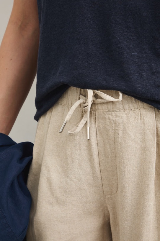 Spodnie chinos damskie z lnem beżowy RS26-SPD702