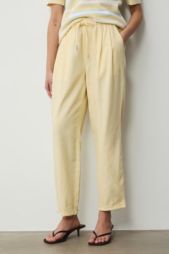 Spodnie chinos damskie z lnem RS26-SPD702 żółty RS26