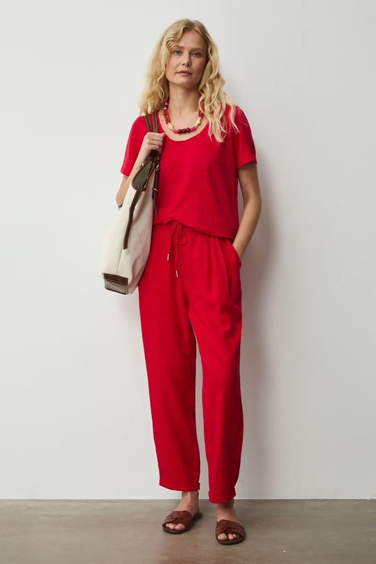 Spodnie chinos damskie z lnem RS26-SPD702 czerwony RS26