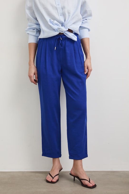 Spodnie chinos damskie z lnem RS26-SPD702 niebieski RS26