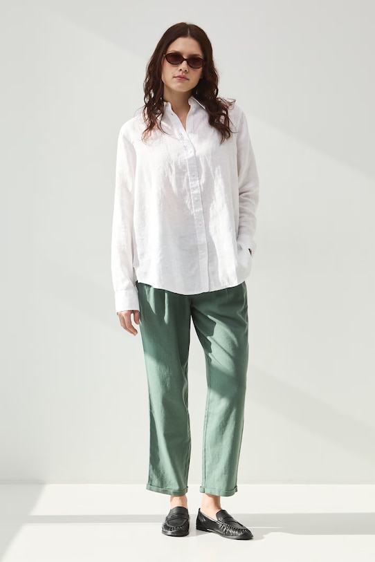 Medicine spodnie chinos damskie z lnem RS26-SPD702 zielony RS26