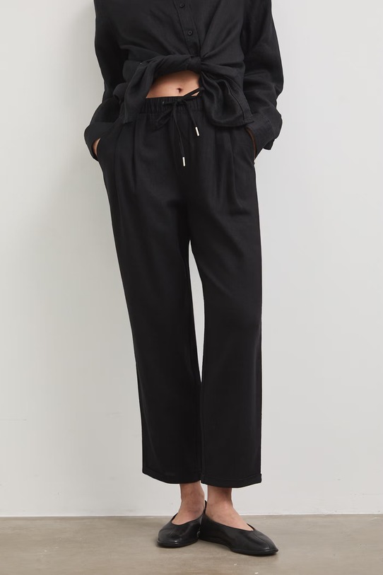 Spodnie chinos damskie z lnem RS26-SPD702 czarny RS26