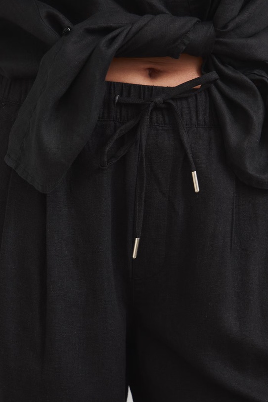 Spodnie chinos damskie z lnem czarny RS26-SPD702