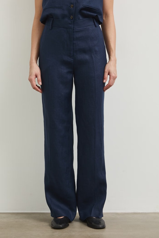 Spodnie straight damskie lniane gładkie RS26-SPD800 granatowy RS26