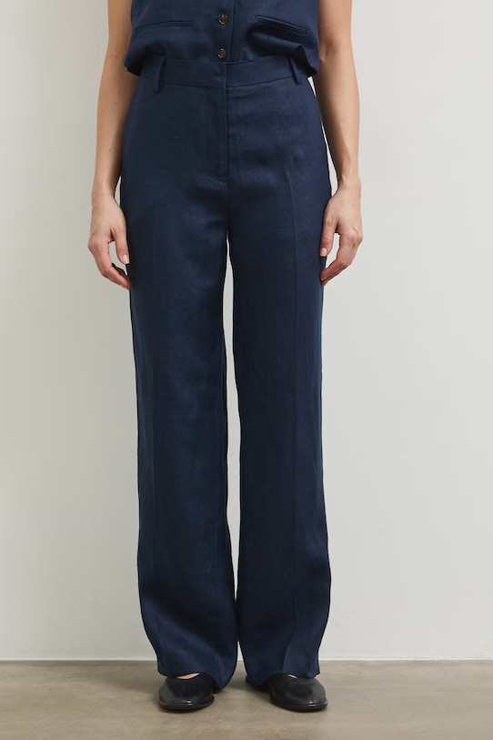 Spodnie straight damskie lniane gładkie RS26-SPD800 granatowy RS26