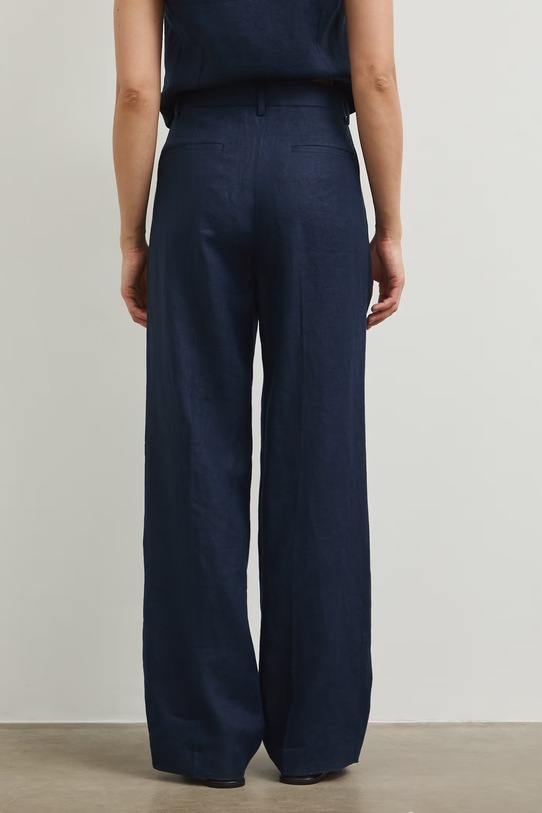 Odzież Spodnie straight damskie lniane gładkie RS26-SPD800 granatowy