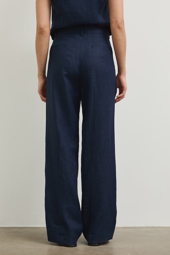 Odzież Spodnie straight damskie lniane gładkie RS26-SPD800 granatowy