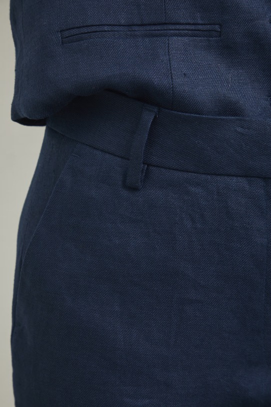 Spodnie straight damskie lniane gładkie granatowy RS26-SPD800