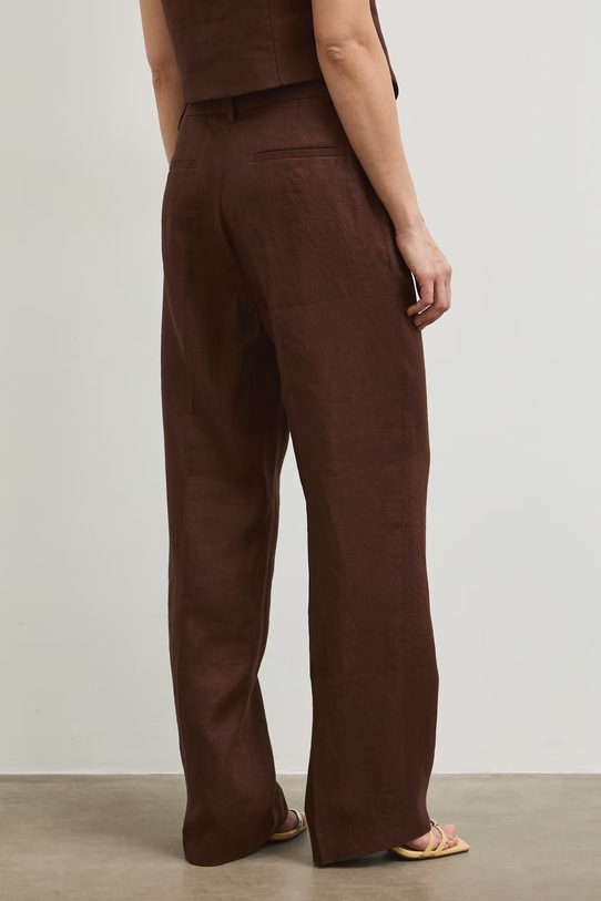 Odzież Spodnie straight damskie lniane gładkie RS26-SPD800 brązowy