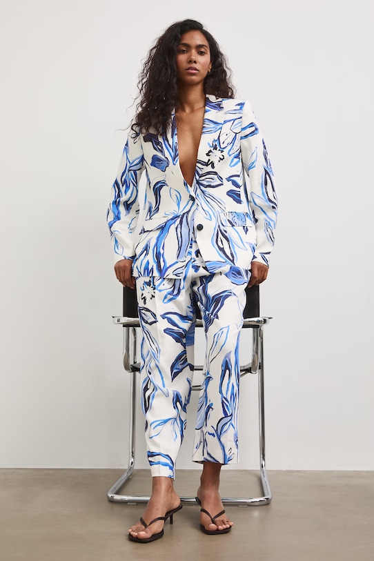 Spodnie chinos damskie z lnem RS26-SPD801 beżowy RS26