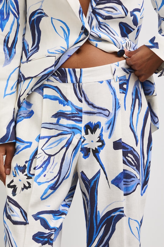 Spodnie chinos damskie z lnem beżowy RS26-SPD801