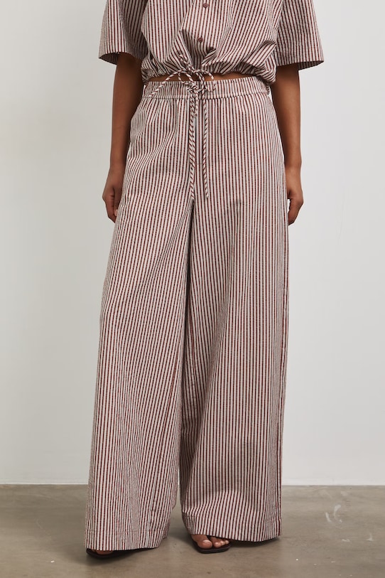 Spodnie wide leg damskie bawełniane brązowy RS26-SPD803