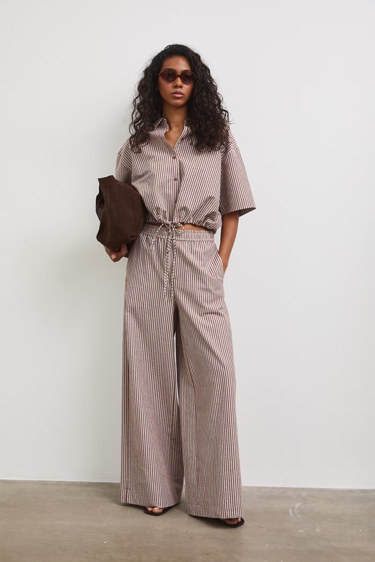 Spodnie wide leg damskie bawełniane RS26-SPD803 brązowy RS26