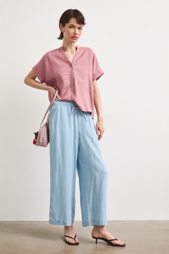 Spodnie culottes damskie z lyocellu niebieski RS26-SPD804