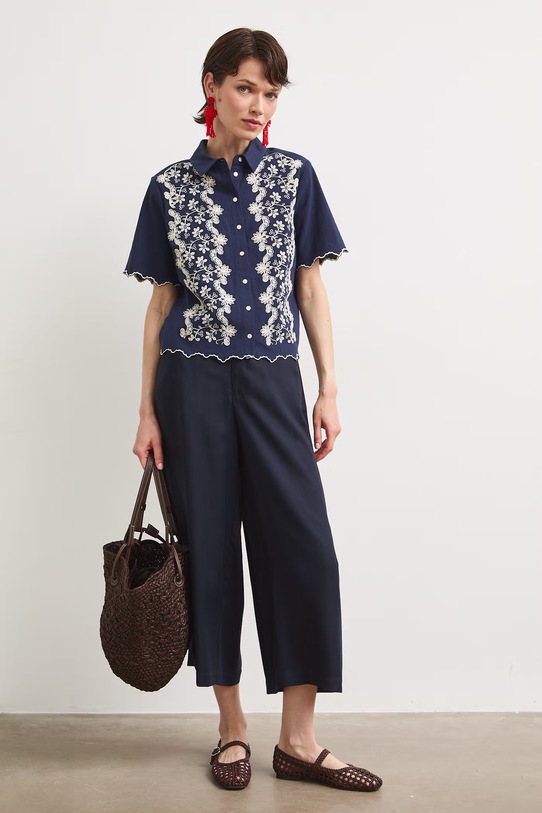 Spodnie culottes damskie z lyocellu granatowy RS26-SPD805