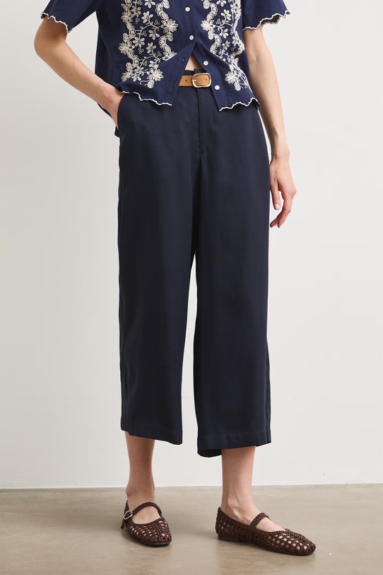 Spodnie culottes damskie z lyocellu RS26-SPD805 granatowy RS26