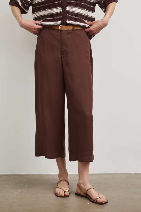 Spodnie culottes damskie z lyocellu brązowy RS26-SPD805