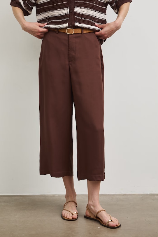 Spodnie culottes damskie z lyocellu brązowy RS26-SPD805