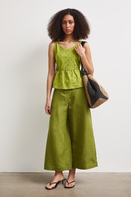 Medicine штани culottes жіночі з додаванням льону зелений RS26-SPD901