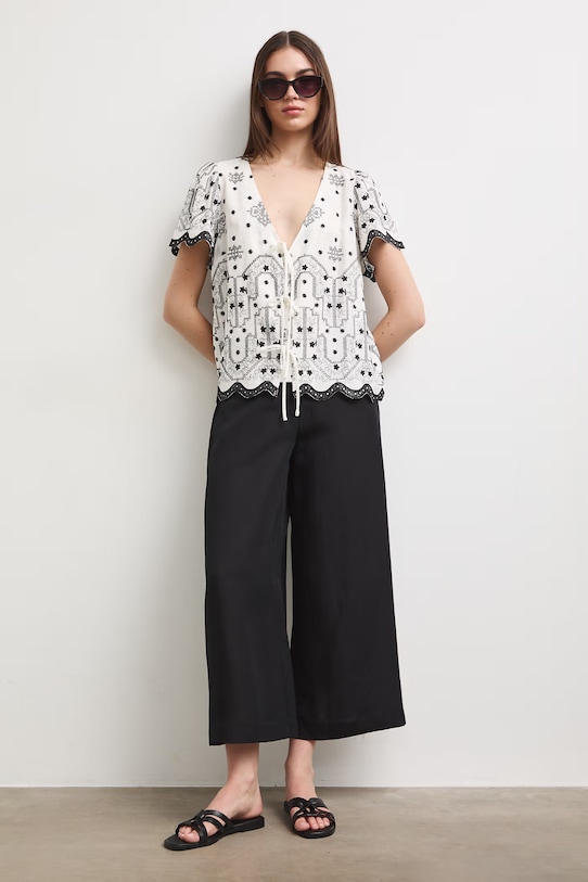 Medicine kalhoty culottes dámské s příměsí lnu černá RS26-SPD901