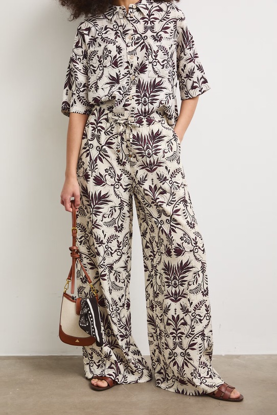 Spodnie wide leg damskie z wiskozą RS26-SPD907 beżowy RS26