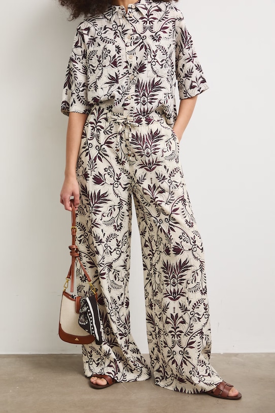 Spodnie wide leg damskie z wiskozą RS26-SPD907 beżowy RS26