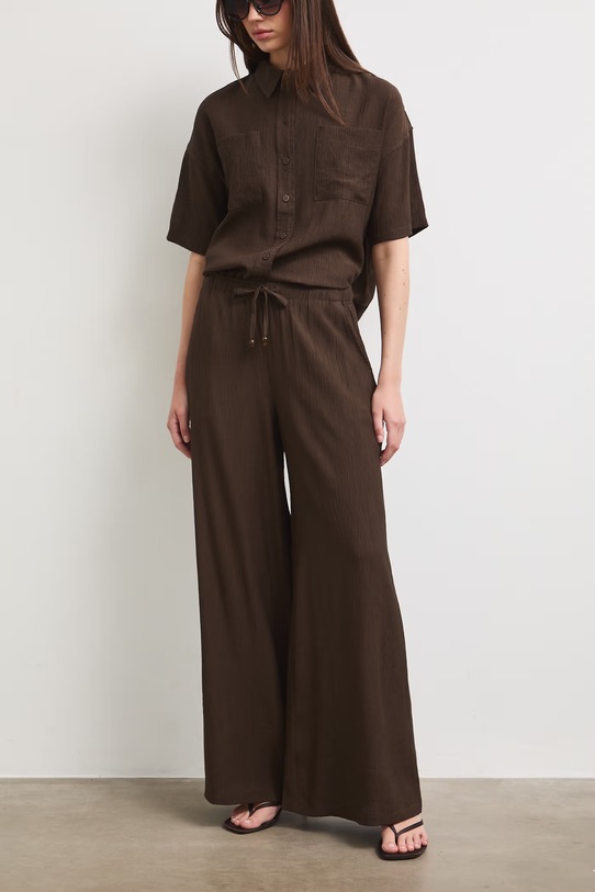 Spodnie wide leg damskie z wiskozą brązowy RS26-SPD907