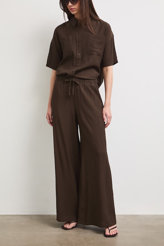 Spodnie wide leg damskie z wiskozą brązowy RS26-SPD907